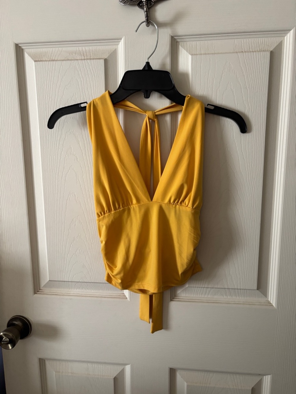 Persaya Yellow V-Neck Tie-Back Women’s Top